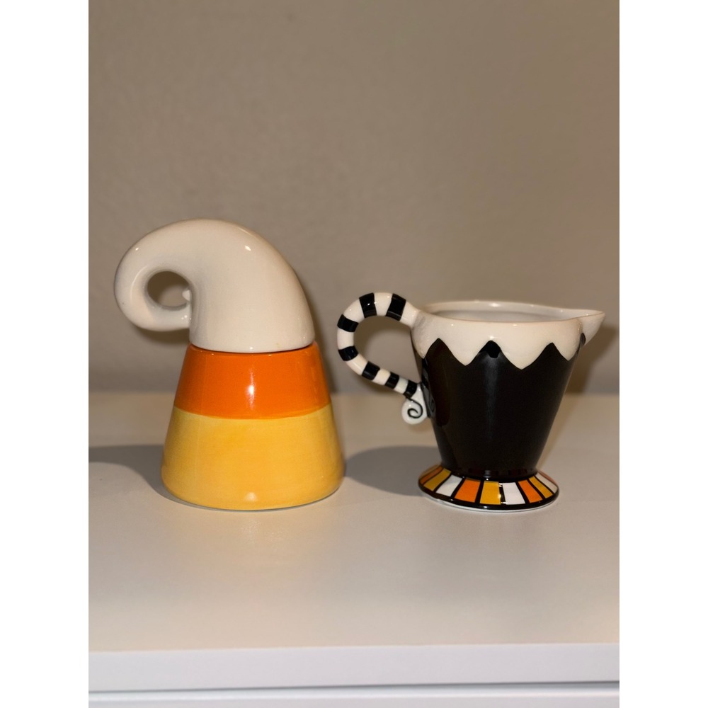 Johanna Parker Halloween Candy Corn Creamer and Sugar Bowl Set Vintage Style - Picture 4 of 12